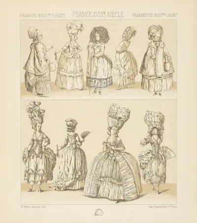 Damenkostüme – Mode zur Zeit Ludwigs XVI. – Erste Periode von Auguste Racinet