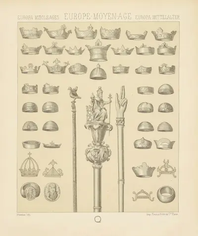 Königskronen, Zepter, Hand der Gerechtigkeit, Siegelring von Auguste Racinet