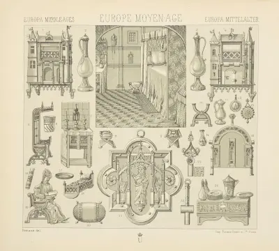 Frankreich, Rheineinzugsgebiet, Flandern – Interieur, Möbel, bewegliche Habe, Hausrat usw. von Auguste Racinet