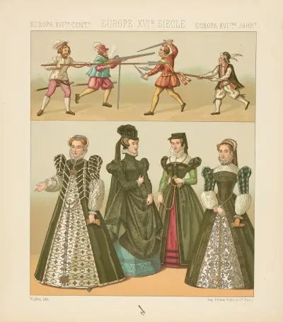 France – costumes feminins – artisans et soldats, Auguste Racinet