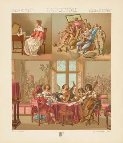 Frankreich und Flandern – Interieur, bürgerliche Trachten, Musikinstrumente von Auguste Racinet