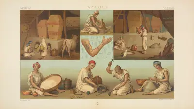 Intérieur d’une habitation Kabyle; l’industrie, les tatouages, Auguste Racinet
