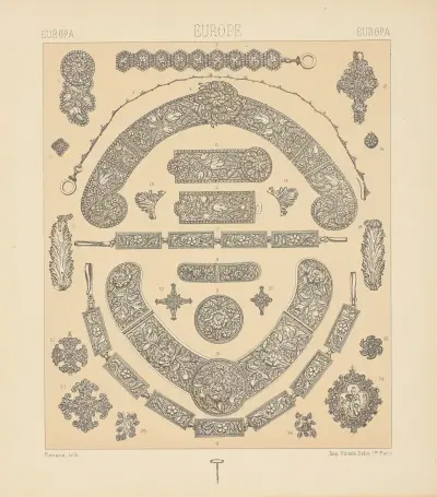 Joailleries de la parure masculine en Hohgrie – bijoux feminins – filigranes, Auguste Racinet