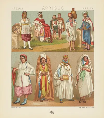 Les populations Barbareques; costumes de l’Algérie et de la Tunisie av Auguste Racinet