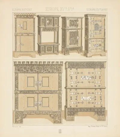 Mobilier d’apparat – armoires – coffres-forts, credences, Auguste Racinet