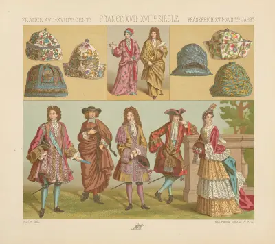 Französische Mode, Sitten und Gebräuche, die Kleidung des Königs, der Hausmantel, die Mütze von Auguste Racinet