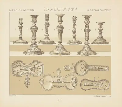 Objets mobiliers – orfevrerie – chandeliers et mouchettes, Auguste Racinet
