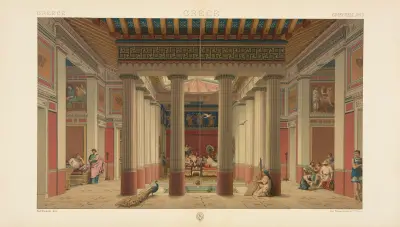 Pièce principale d’une riche maison athénienne restauration; Ve siècle avant l’ère chrétienne, Auguste Racinet