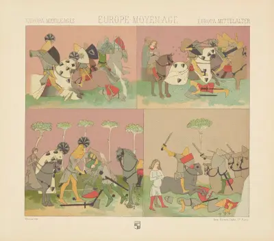 13. Jahrhundert – Militärtrachten von Auguste Racinet