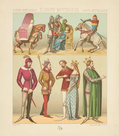 XIVe siecle – costumes civils et militaires – litiere av Auguste Racinet