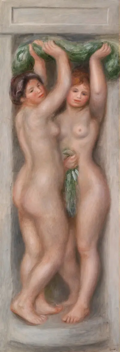 Caryatids (Cariatides); also called Deux baigneuses (panneau décoratif) av Pierre-Auguste Renoir