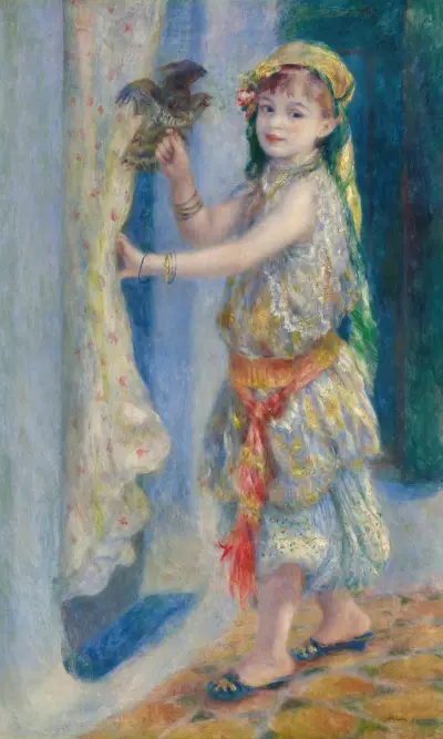 Child with a bird (Mademoiselle Fleury in Algerian costume) av Pierre-Auguste Renoir