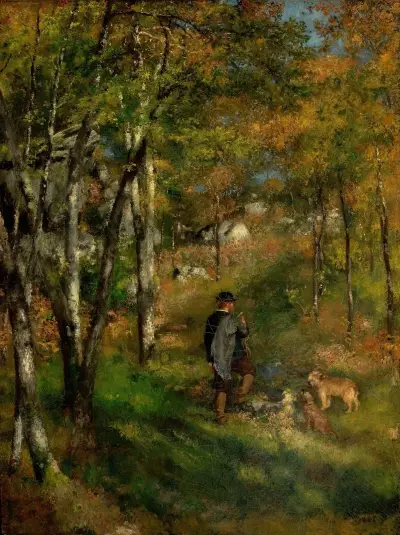 Jules Le Coeur and his dogs in the forest of Fontainebleau av Pierre-Auguste Renoir