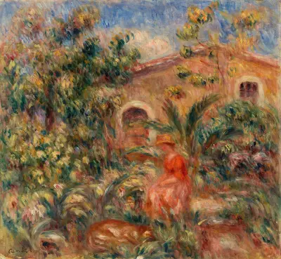 Landscape with Woman and Dog (Femme et chien dans un paysage) av Pierre-Auguste Renoir