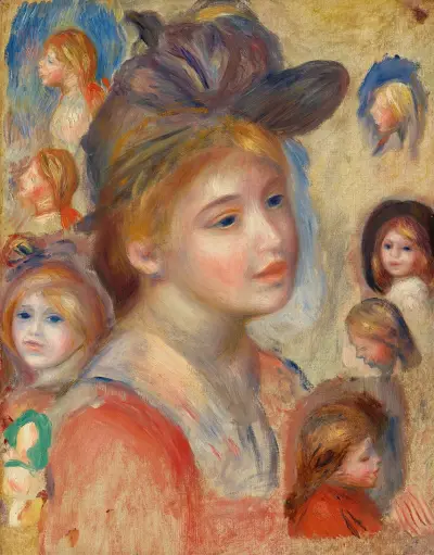 Study of Girls’ Heads (Étude de têtes de jeunes filles) av Pierre-Auguste Renoir