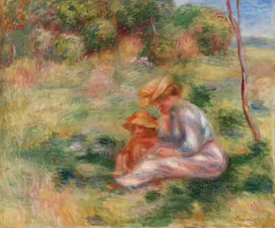 Woman and Child in the Grass (Femme avec enfant sur l’herbe) av Pierre-Auguste Renoir