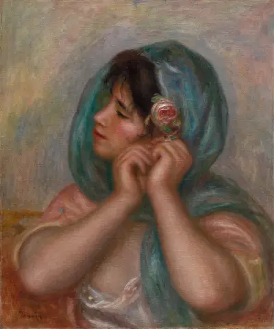 Young Woman Arranging Her Earring av Pierre-Auguste Renoir