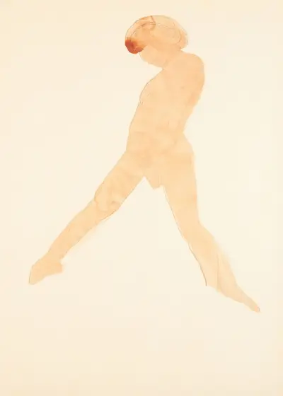 Weiblicher Akt, nach vorn gebeugt, Beine ausgestreckt, Hände auf den Knien, Oberkopf abgeschnitten von Auguste Rodin