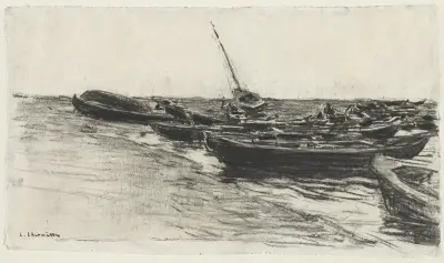Fishing Boats on the Beach at Étretat av Léon Augustin Lhermitte
