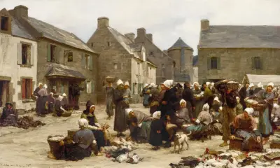 Torget i Ploudalmézeau av Léon Augustin Lhermitte