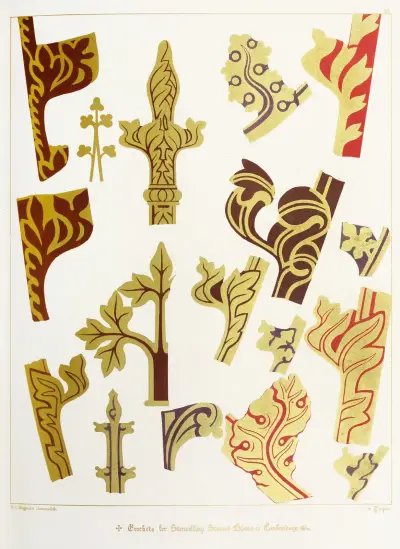 Förlagor för schablonmålning, glasmålning och broderi av Augustus Pugin