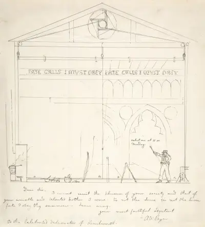 Letter with Sketch of Artist Painting Stage Scenery av Augustus Pugin