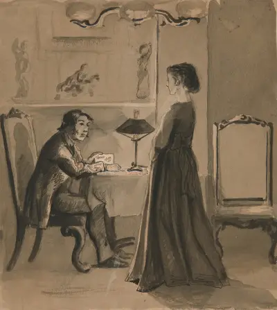 Man and woman in an interior av Edwin Austin Abbey