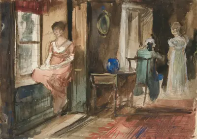 Sketch of figures in an interior av Edwin Austin Abbey
