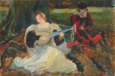 Studies for ‘Fair is my love’, painting in the Municipal Art Gallery, Preston, England. av Edwin Austin Abbey