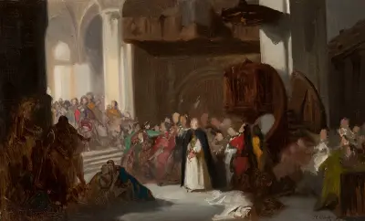 Scene in a church, sketch for a historical scene av Stanisław Chlebowski