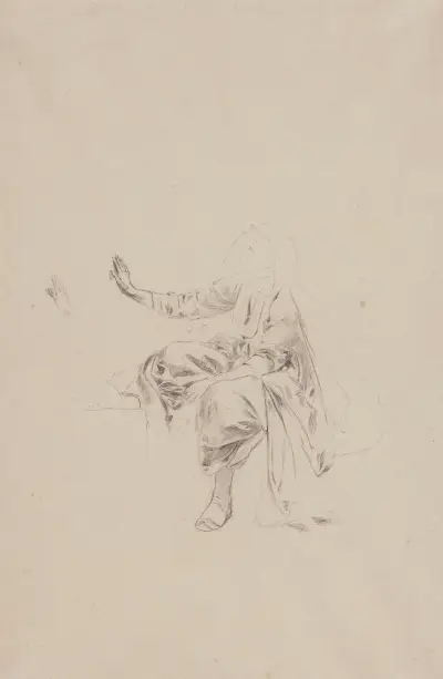 Study of a sitting Turkish woman in a dress and yashmak av Stanisław Chlebowski