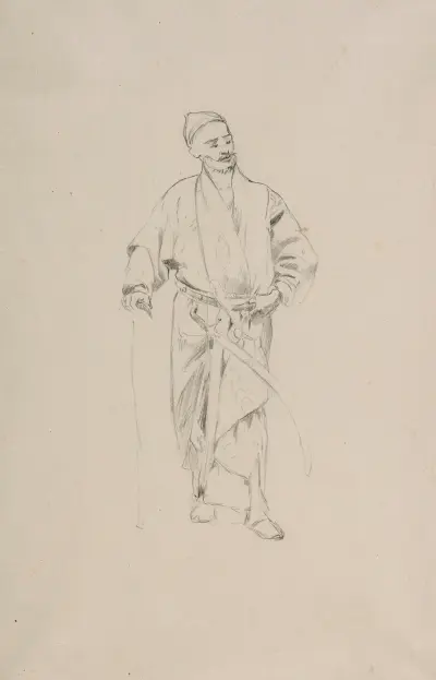 Tamerlane – study of a figure for the painting ‘Sultan Bayezid taken into captivity by Tamerlane’ av Stanisław Chlebowski