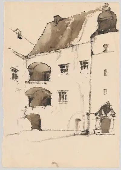 Fragment of a castle courtyard with portal av Stanisław Noakowski
