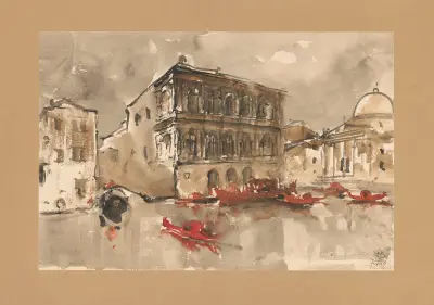 Gondolas in front of a palace on Canale Grande av Stanisław Noakowski