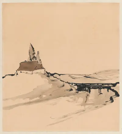 Polish landscape with a bridge av Stanisław Noakowski