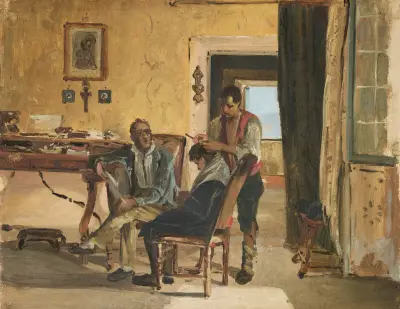 At the barbers av Johann Baptist Kirner