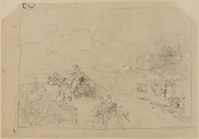En procession skiljs åt av en järnväg av Johann Baptist Kirner