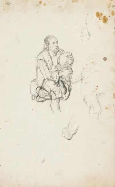 Old Zampogna player, sitting av Johann Baptist Kirner