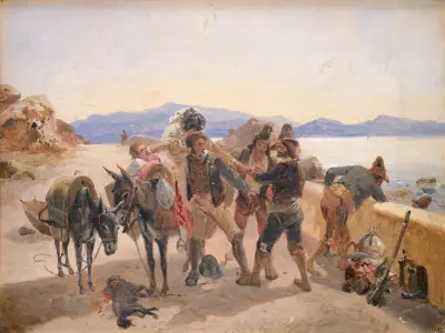 Robbers Attacking Travellers av Johann Baptist Kirner