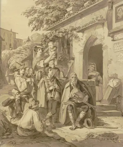 Gatumusikanter och åhörare av Johann Baptist Kirner