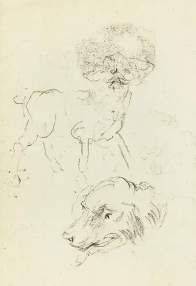 Studie av hund och hundhuvud av Jean-Baptiste Carpeaux