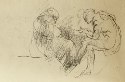 Studie av två personer som sitter mitt emot varandra av Jean-Baptiste Carpeaux