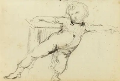 Etude d’enfant debout de face, les jambes et les bras écartés av Jean-Baptiste Carpeaux