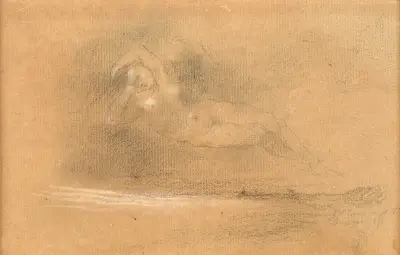 Ung kvinna liggande i ett landskap av Jean-Baptiste Carpeaux