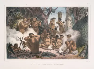 Botocoudos, Buris, Patachos et Macharis av Jean Baptiste Debret