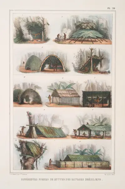 Olika former av hyddor hos Brasiliens ursprungsfolk av Jean Baptiste Debret