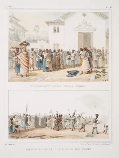 Enterrement d’une femme nègre; Convoi funèbre d’un fils de roi nègre av Jean Baptiste Debret