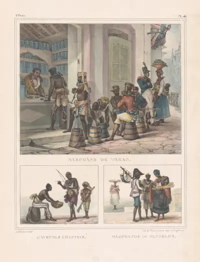 Marchand de tabac; L’aveugle chanteur. Marchande de pandelos av Jean Baptiste Debret