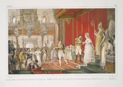 Mariage de S.M.I.D. Pedro I-er avec la princesse Amélie de Leuchtenberg, 2-e Impératrice du Brésil. av Jean Baptiste Debret