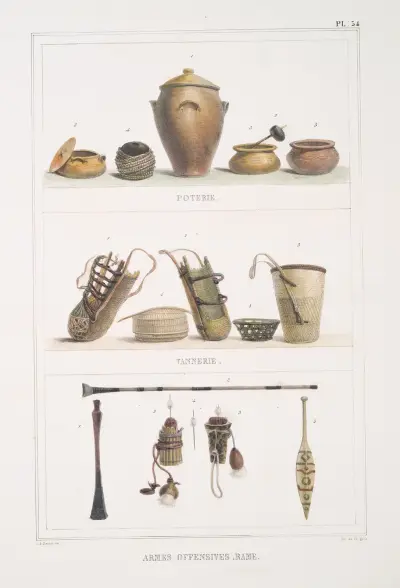 Poterie; Vannerie; Armes offensives, rame von Jean Baptiste Debret
